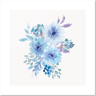 Watercolor Blue floral bouquet Posters and Art